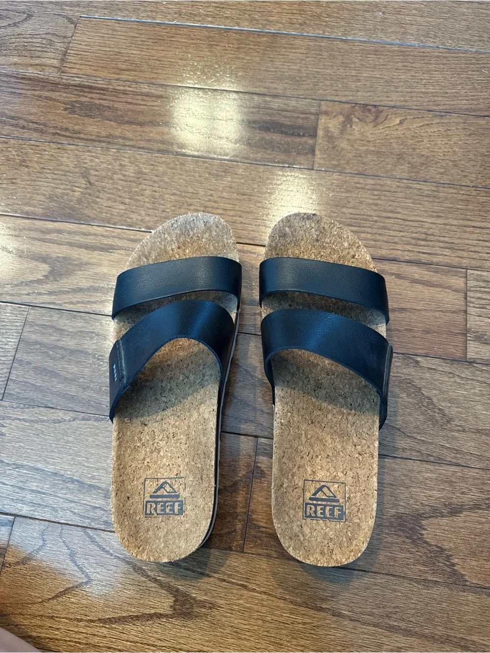 Reef Black Double-Strap Cork Slide Sandals